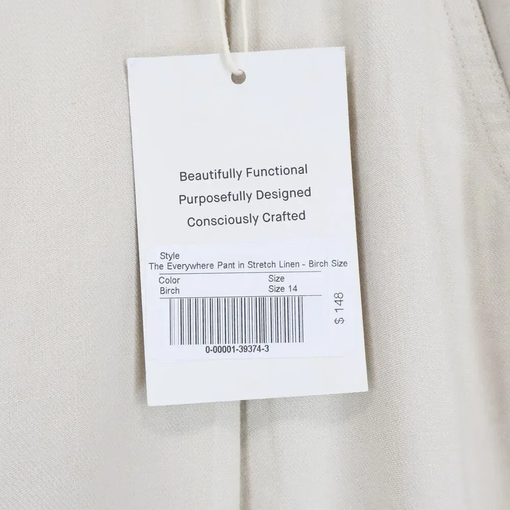 NWT Everlane The Everywhere Pant In Stretch Linen High-Rise Birch Tan Size 14